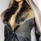 Vintage 2000s Black Leather & Ultra Plush Fox Fur Spy Coat - Super Buttery Soft - 100% genuine Leather & Fur Collar - Fully Lined