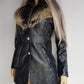 Vintage 2000s Black Leather & Ultra Plush Fox Fur Spy Coat - Super Buttery Soft - 100% genuine Leather & Fur Collar - Fully Lined