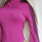 2000s Authentic Adidas Sexy Backless Pilates Princess Vintage Berry Pink Tailored Top with Gold Hardware & Black Striping