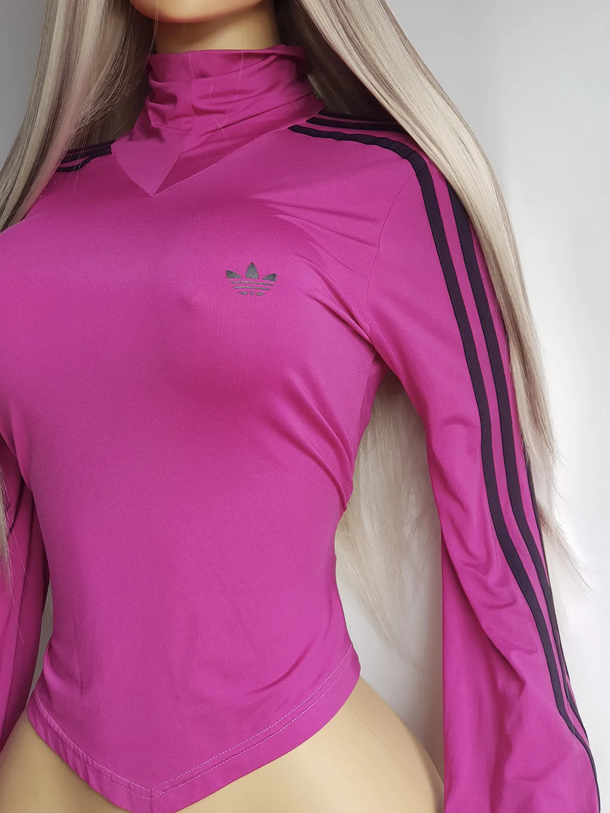 2000s Authentic Adidas Sexy Backless Pilates Princess Vintage Berry Pink Tailored Top with Gold Hardware & Black Striping