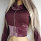 2000s Authentic Nike Velour Sexy Pilates Princess Vintage Hooded Purple Cropped Zip Jacket with Embroidery & Rhinestones