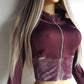 2000s Authentic Nike Velour Sexy Pilates Princess Vintage Hooded Purple Cropped Zip Jacket with Embroidery & Rhinestones