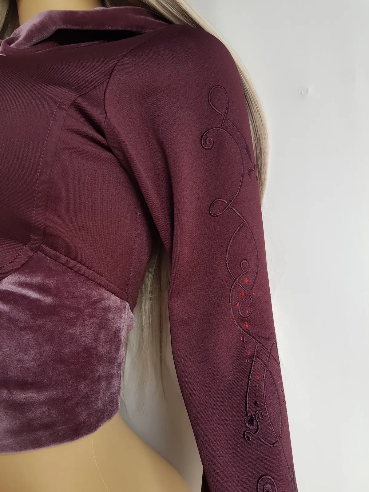 2000s Authentic Nike Velour Sexy Pilates Princess Vintage Hooded Purple Cropped Zip Jacket with Embroidery & Rhinestones