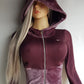 2000s Authentic Nike Velour Sexy Pilates Princess Vintage Hooded Purple Cropped Zip Jacket with Embroidery & Rhinestones