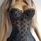 Authentic 1950s Designer Overwire Lace Corset - Ribbon Bust - Beautiful Low Back - Illusion Lace - Zip & Hook Front