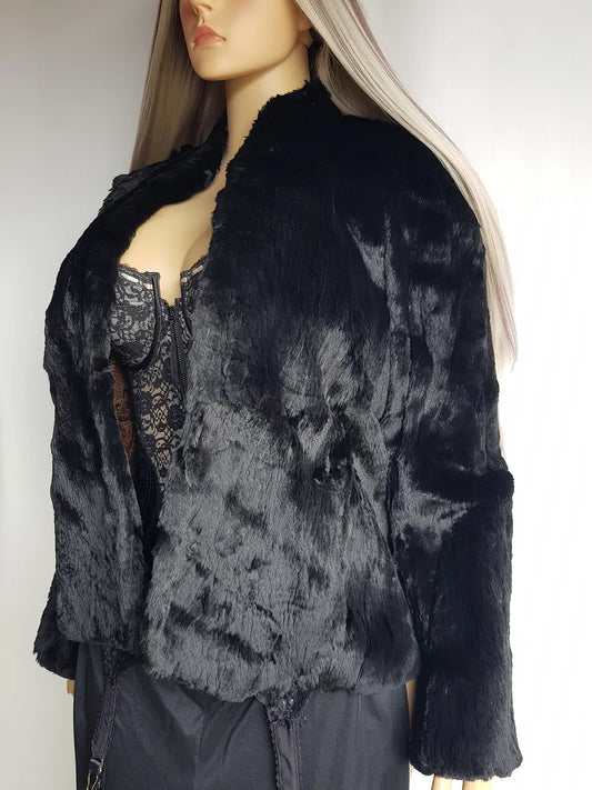 Genuine Vintage Rich Inky Black 1950s Vintage Fur Coat - Beautiful Tailoring on Shoulders and Sleeves - Super Soft Rabbit