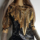 Absolute Knockout Black & Gold 100% Silk Fully Beaded & Sequined Occasion Dress