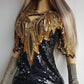 Absolute Knockout Black & Gold 100% Silk Fully Beaded & Sequined Occasion Dress