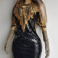 Absolute Knockout Black & Gold 100% Silk Fully Beaded & Sequined Occasion Dress