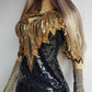 Absolute Knockout Black & Gold 100% Silk Fully Beaded & Sequined Occasion Dress