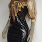 Absolute Knockout Black & Gold 100% Silk Fully Beaded & Sequined Occasion Dress