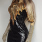 Absolute Knockout Black & Gold 100% Silk Fully Beaded & Sequined Occasion Dress