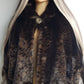 Vintage Leopard Cape with Collar - Iconic Sparkly Buttons- Vegan Fur - Satin Leopard Print Lining