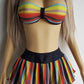 Knockout 1980s Statement Swimwear - Multicolour Vintage - Ultra Feminine - Bikini Top & Skirt - Two Piece Set