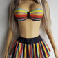 Knockout 1980s Statement Swimwear - Multicolour Vintage - Ultra Feminine - Bikini Top & Skirt - Two Piece Set