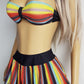 Knockout 1980s Statement Swimwear - Multicolour Vintage - Ultra Feminine - Bikini Top & Skirt - Two Piece Set