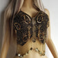 Absolute Knockout Vintage Fully Beaded Butterfly Top - Beaded Tassels with Coins - String Ties