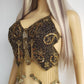 Absolute Knockout Vintage Fully Beaded Butterfly Top - Beaded Tassels with Coins - String Ties