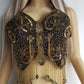 Absolute Knockout Vintage Fully Beaded Butterfly Top - Beaded Tassels with Coins - String Ties