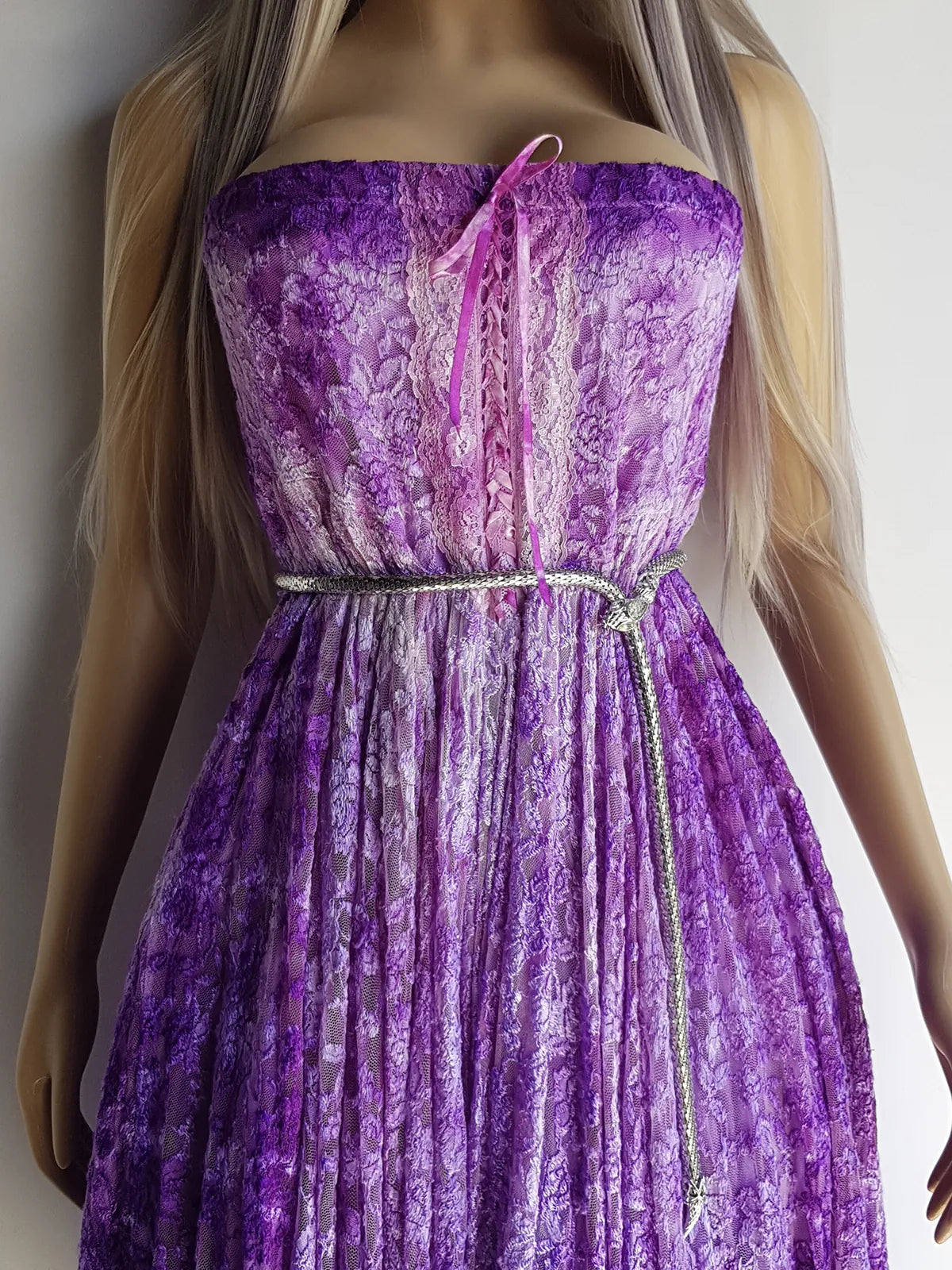 Ultra Rare 1980s Corset Style Whimsigoth Fairy Dress / Skirt in Purple Burnout Lace - Handmade & Hand Dyed - Gradient Purples Light to Dark - Mermaid Hemline