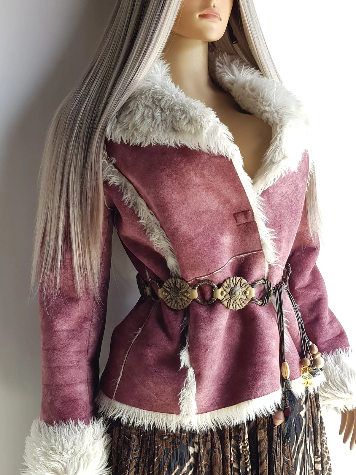 2000s Blush Pink & White Shearling Bohemian Rock Chick Jacket - Vegan - Young Britney Spears Vibes