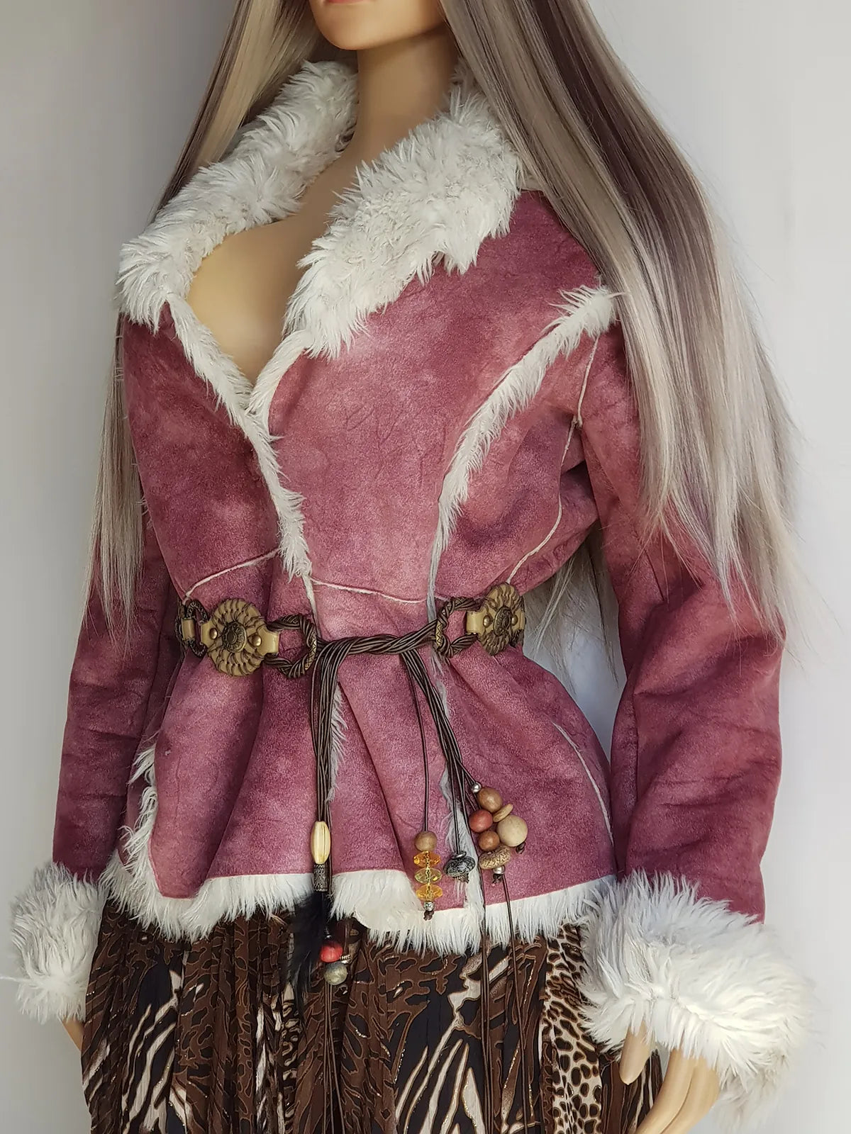 2000s Blush Pink & White Shearling Bohemian Rock Chick Jacket - Vegan - Young Britney Spears Vibes