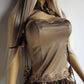 Vintage Lace Lingerie Top - Hand Dyed in Soft Brown - Perfect Bohemian Layering Piece - Thin strips