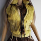 1990s Italian Vintage Light Chartreuse Fur & Suede Vest - fully lined - metal zip - suede feature pockets with tassel buckles