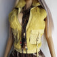 1990s Italian Vintage Light Chartreuse Fur & Suede Vest - fully lined - metal zip - suede feature pockets with tassel buckles