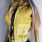 1990s Italian Vintage Light Chartreuse Fur & Suede Vest - fully lined - metal zip - suede feature pockets with tassel buckles