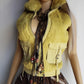 1990s Italian Vintage Light Chartreuse Fur & Suede Vest - fully lined - metal zip - suede feature pockets with tassel buckles