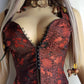 90s Brocade Corset top in Black with Vibrant Red - Impeccable Tailoring with Satin Edging & Buttons up the front - Incredibly Sexy Piece - Versatile & High Quality Fabric