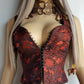 90s Brocade Corset top in Black with Vibrant Red - Impeccable Tailoring with Satin Edging & Buttons up the front - Incredibly Sexy Piece - Versatile & High Quality Fabric