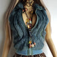 90s Vintage Green Fur Vest in 100% Genuine Rabbit Fur - Fully Lined - Chunky Heavy Zip Hardware & knit accents