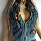 90s Vintage Green Fur Vest in 100% Genuine Rabbit Fur - Fully Lined - Chunky Heavy Zip Hardware & knit accents
