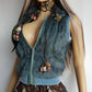 90s Vintage Green Fur Vest in 100% Genuine Rabbit Fur - Fully Lined - Chunky Heavy Zip Hardware & knit accents