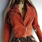 100% Genuine Suede Motorcycle Jacket in Rust Red - Silver Hardware - multiple zippers and pockets - wear multiple ways