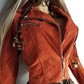 100% Genuine Suede Motorcycle Jacket in Rust Red - Silver Hardware - multiple zippers and pockets - wear multiple ways