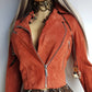 100% Genuine Suede Motorcycle Jacket in Rust Red - Silver Hardware - multiple zippers and pockets - wear multiple ways