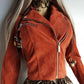 100% Genuine Suede Motorcycle Jacket in Rust Red - Silver Hardware - multiple zippers and pockets - wear multiple ways