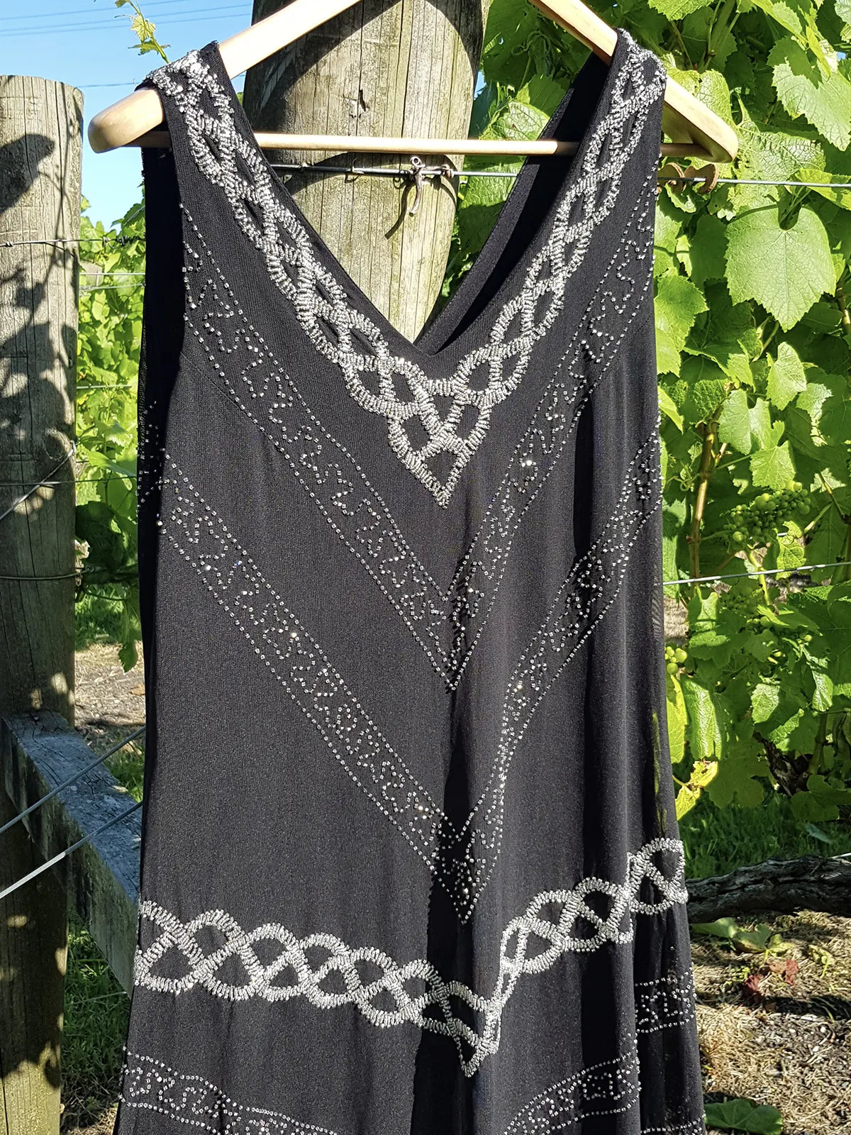 1990s Vintage Hand Beaded High / Low Dress - Fine Slinky Mesh - Scalloped Asymmetrical Hemline