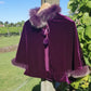 Sumptuous Rich 90s Purple Vintage Velvet Cape with real fox fur trim - Ribbon &  Pom Poms tie at the neck