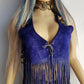 1970s Inky Blue Aged & Faded Soft Suede Tassel Vest -Buttery Soft - Ties at the Front & sides