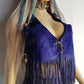 1970s Inky Blue Aged & Faded Soft Suede Tassel Vest -Buttery Soft - Ties at the Front & sides