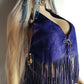 1970s Inky Blue Aged & Faded Soft Suede Tassel Vest -Buttery Soft - Ties at the Front & sides