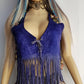 1970s Inky Blue Aged & Faded Soft Suede Tassel Vest -Buttery Soft - Ties at the Front & sides