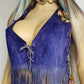 1970s Inky Blue Aged & Faded Soft Suede Tassel Vest -Buttery Soft - Ties at the Front & sides