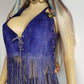 1970s Inky Blue Aged & Faded Soft Suede Tassel Vest -Buttery Soft - Ties at the Front & sides