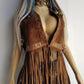 1970s Rich Tobacco Brown Soft Suede & Genuine Snakeskin Tassel Vest - Iconic Snakeskin Feature Borders