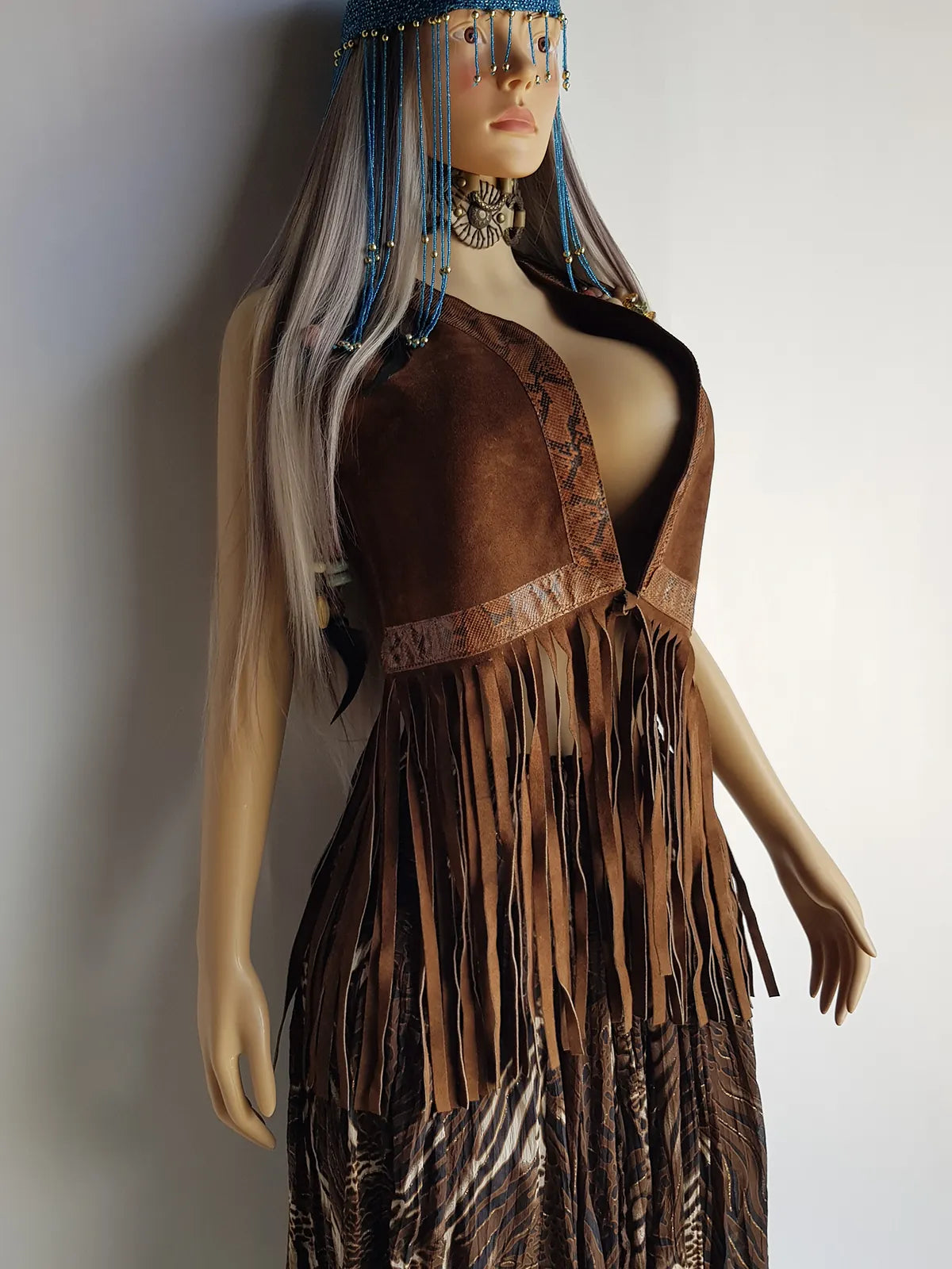 1970s Rich Tobacco Brown Soft Suede & Genuine Snakeskin Tassel Vest - Iconic Snakeskin Feature Borders